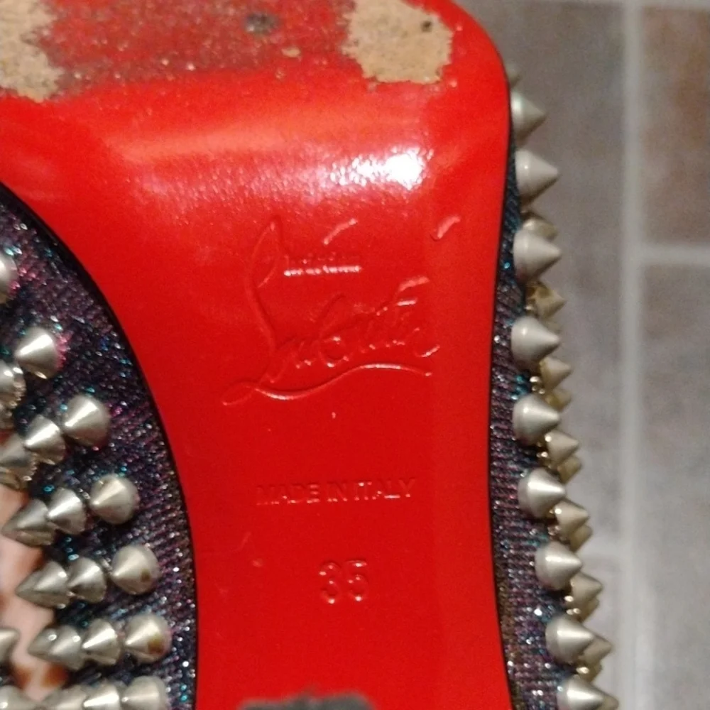 Christian Louboutin Metallic iridescent Studded Studs Pigalle Pump Heel Size 35 - Picture 8 of 12